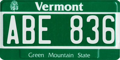 VT license plate ABE836