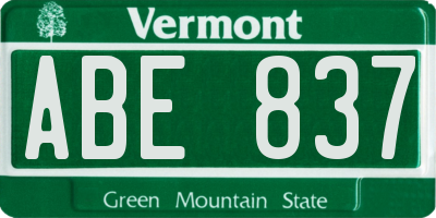 VT license plate ABE837