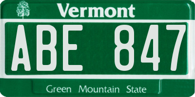 VT license plate ABE847