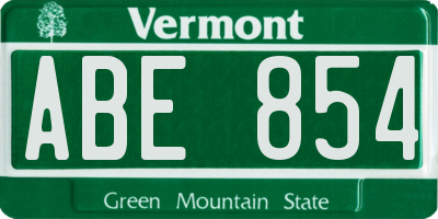 VT license plate ABE854