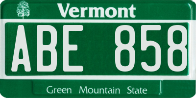 VT license plate ABE858