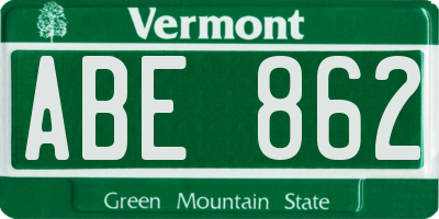 VT license plate ABE862