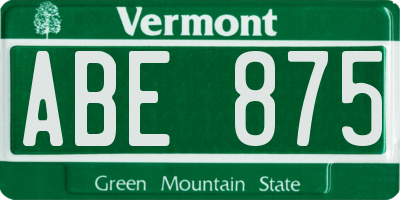 VT license plate ABE875