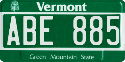 VT license plate ABE885