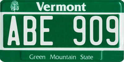 VT license plate ABE909