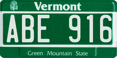 VT license plate ABE916