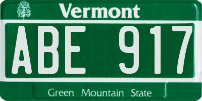 VT license plate ABE917