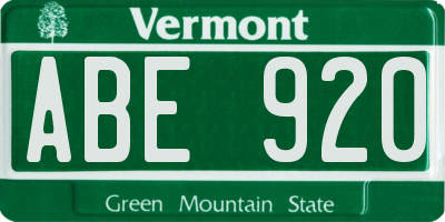 VT license plate ABE920