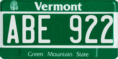 VT license plate ABE922