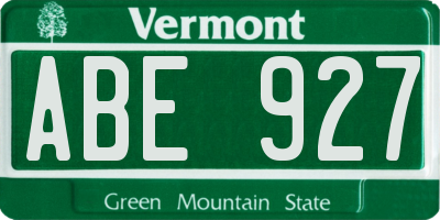 VT license plate ABE927