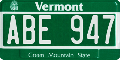 VT license plate ABE947