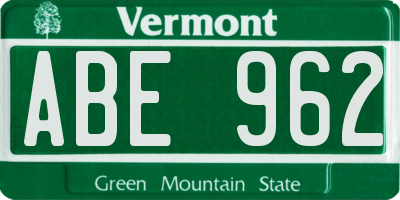 VT license plate ABE962