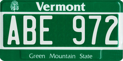 VT license plate ABE972