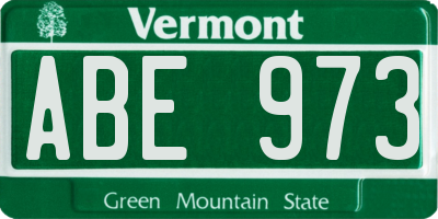 VT license plate ABE973