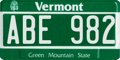 VT license plate ABE982