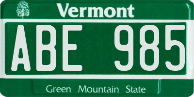 VT license plate ABE985