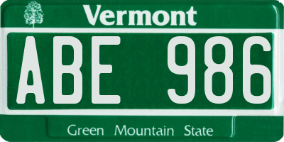 VT license plate ABE986