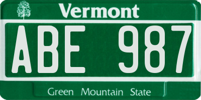 VT license plate ABE987