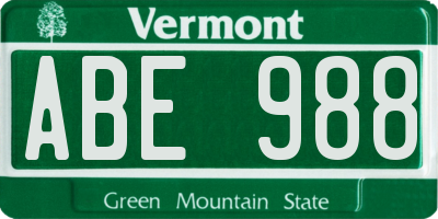 VT license plate ABE988