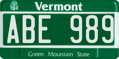 VT license plate ABE989