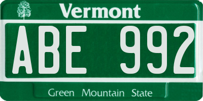 VT license plate ABE992