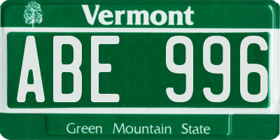 VT license plate ABE996