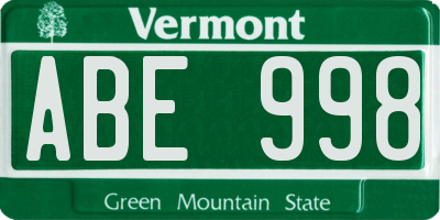 VT license plate ABE998