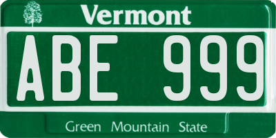 VT license plate ABE999