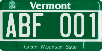 VT license plate ABF001