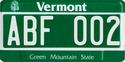 VT license plate ABF002