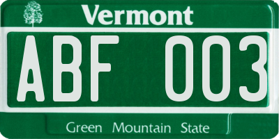 VT license plate ABF003