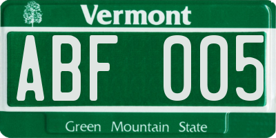 VT license plate ABF005