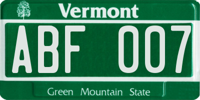 VT license plate ABF007