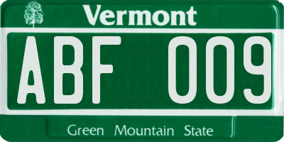 VT license plate ABF009