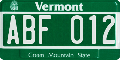 VT license plate ABF012