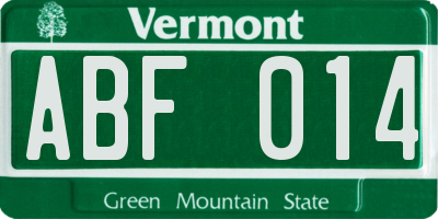 VT license plate ABF014