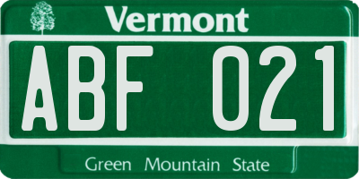 VT license plate ABF021