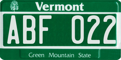 VT license plate ABF022