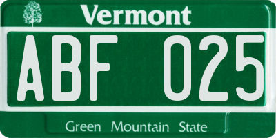 VT license plate ABF025