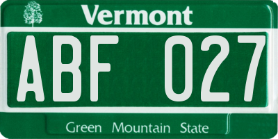 VT license plate ABF027