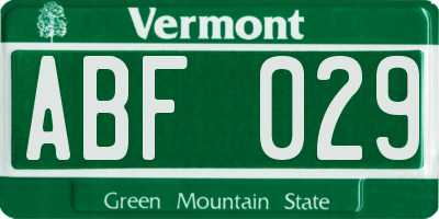 VT license plate ABF029