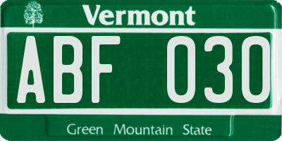 VT license plate ABF030