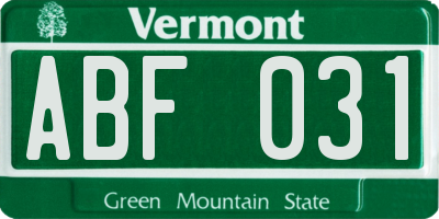 VT license plate ABF031