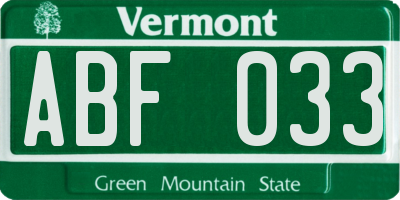 VT license plate ABF033