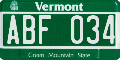 VT license plate ABF034