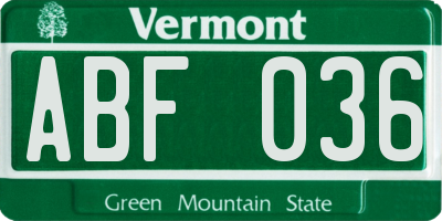 VT license plate ABF036