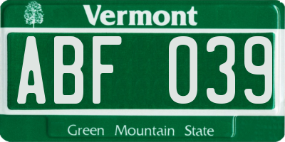 VT license plate ABF039