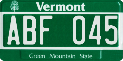 VT license plate ABF045