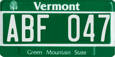 VT license plate ABF047