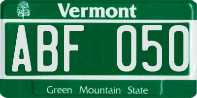 VT license plate ABF050